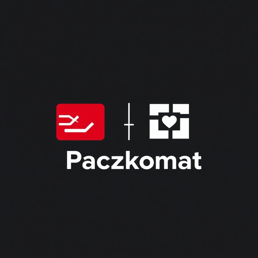 Clean minimalist logo combining Packeta and Paczkomat branding, red and white color scheme, professional logistics icon, vector style